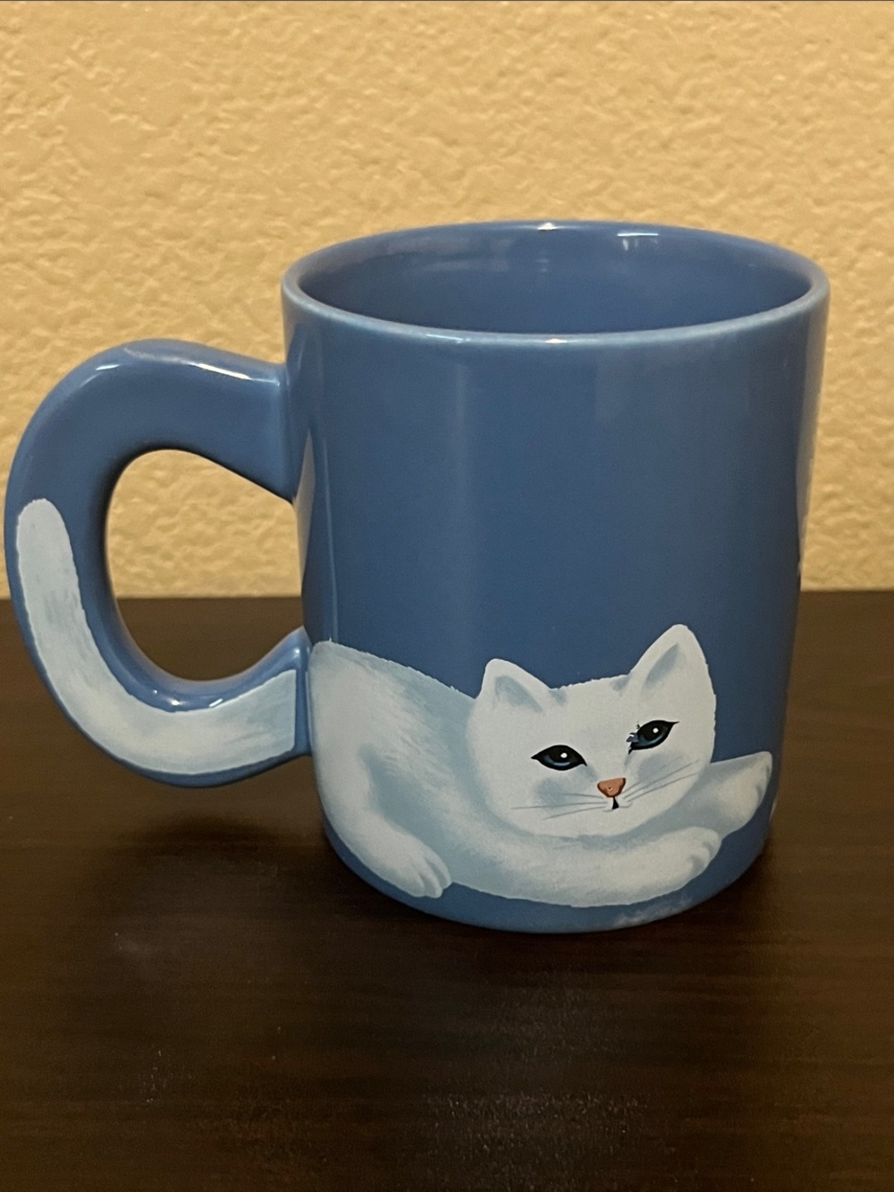 Martin Leman Persian Cat Blue Ceramic Mug With Cat Tail Handle